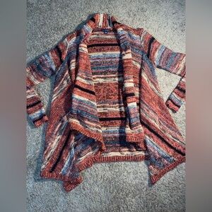 American Eagle Open Front Waterfall Cardigan Striped Knit Sweater M